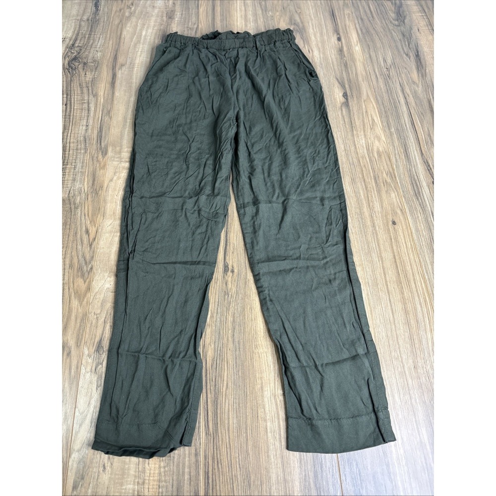 H&M Womens Pants Size 4 Olive Green Pull One Loos Fit Straight‎ Leg